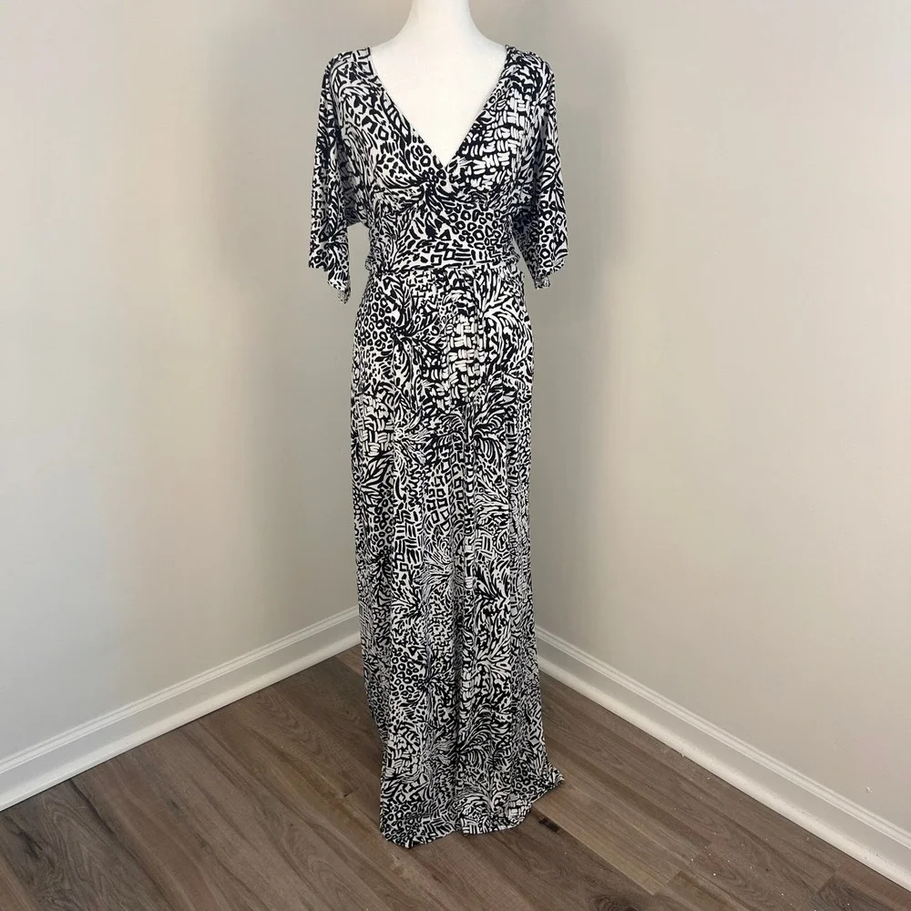 Lilly Pulitzer Maxi Dress Womens Small Black White Abstract Surplice Resort Chic - Picture 3 of 13